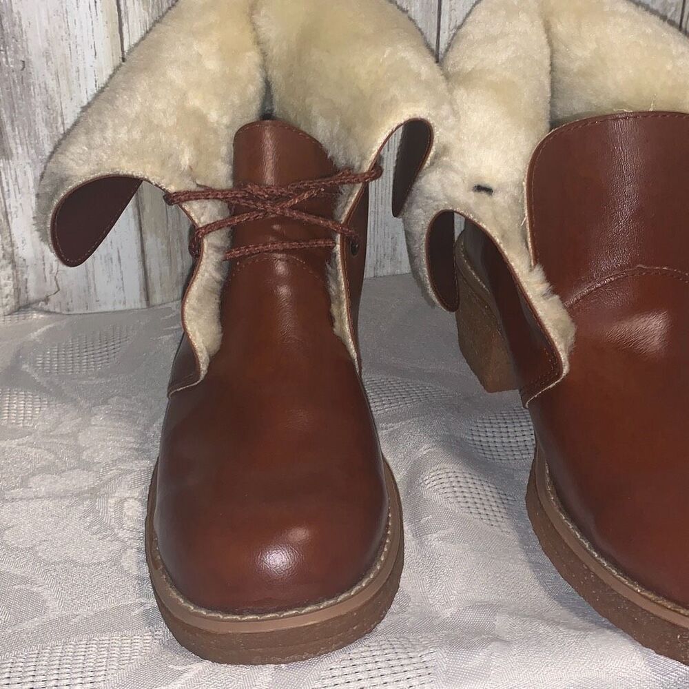NWOT Vintage Sears Cognac Brown Shearling Boots Women’s Size 8.5‎ B - Picture 11 of 15